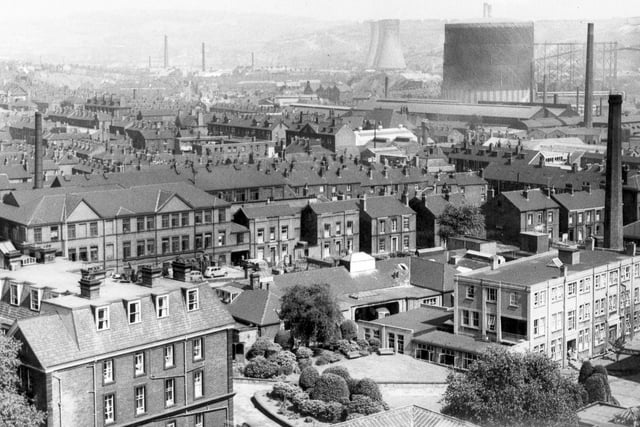 A view of the Neepsend gasometers from the Upperthorpe area and Royal Infirmary