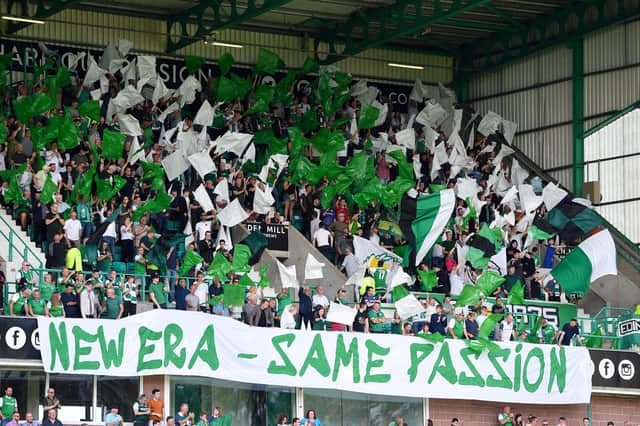 Hibs support before the first game of the league season.