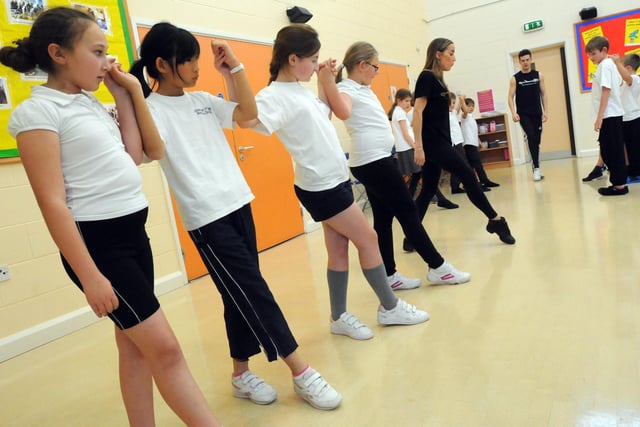 Cleadon Village C Of E Primary School pupils doing a workshop with the Riverdance performers ahead of their show at the Sunderland Empire in 2014. Were you pictured?
