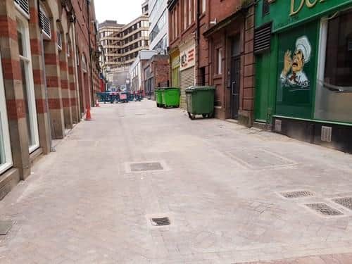 Paving work on Orchard Street in Sheffield city centre