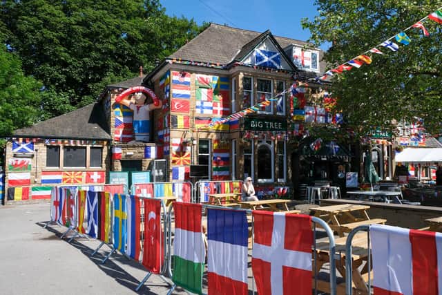 Greene King have decorated the whole outside areas of The Big tree in Sheffield for the Euros
