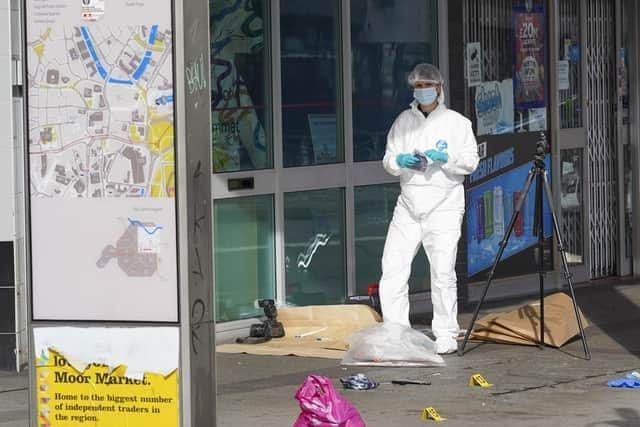 The scene in Arundel Gate, Sheffield city centre on Thursday, September 29, 2022 following the fatal stabbing that led to the death of 26-year-old Reece Radford