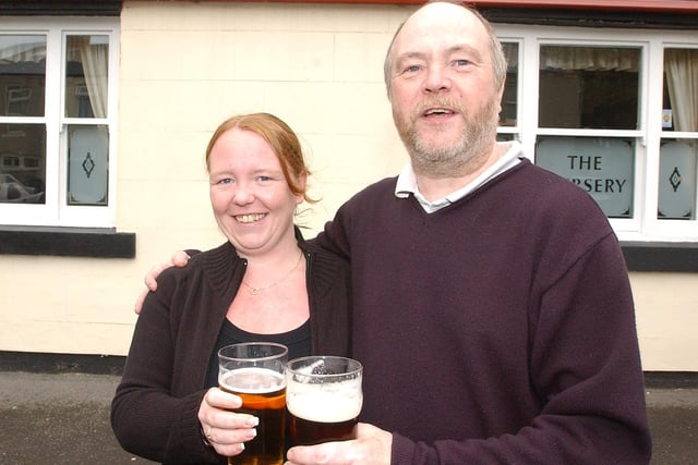 Dave and Katie Bell pictured outside the Nursery pub, on the corner of Hopps Street and Hart Lane, in 2005.