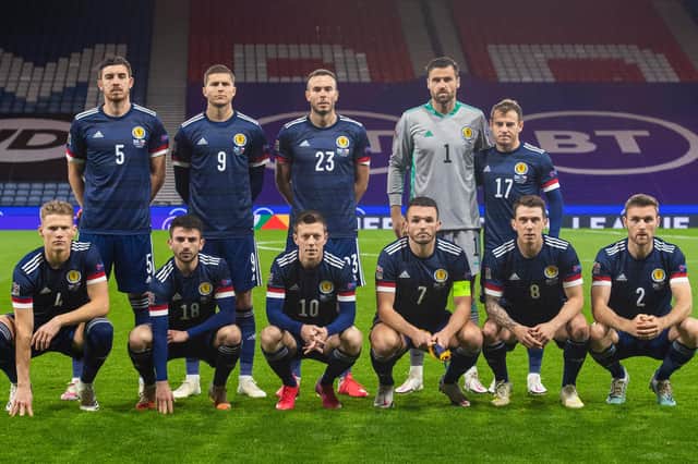 The Scotland team line up ahead of the game