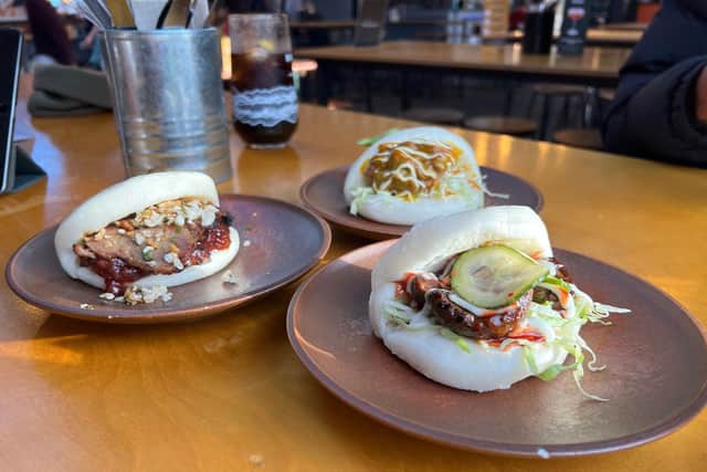 A trio of bao buns from Konjo at the Cutlery Works