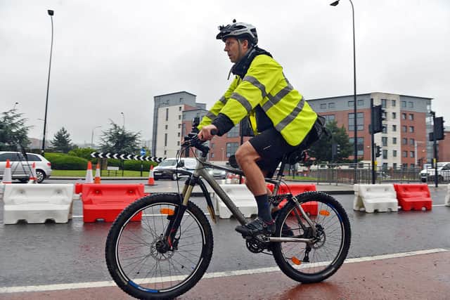 Business editor David Walsh tests out the new cycle lane near on the A61 Shalesmoor.