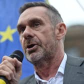 Paul Mason, who has put himself forward for selection as the next Labour candidate to become the MP for Sheffield Central, addressing protesters outside the Houses of Parliament in August 2019