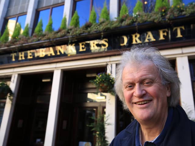 Wetherspoon boss Tim Martin outside The Bankers Draft in Sheffield city centre, which is among the pubs slashing prices for one day only before the cost of meals rises permanently due to an increase in VAT