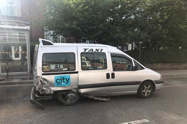 Damage to the taxi after it was hit in the crash on Abbeydale Road in Sheffield