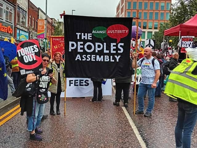 The People's Assembly banner on a protest outside the Conservative Party conference in Manchester on Sunday, October 3. Sheffield supporters joined the march. Picture: Les Wray