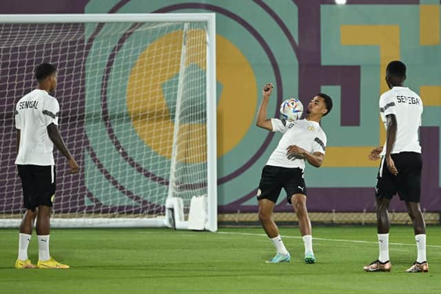 Senegal's forward Iliman Ndiaye (C) attends a training session at Al Thumama stadium in Doha: OZAN KOSE/AFP via Getty Images