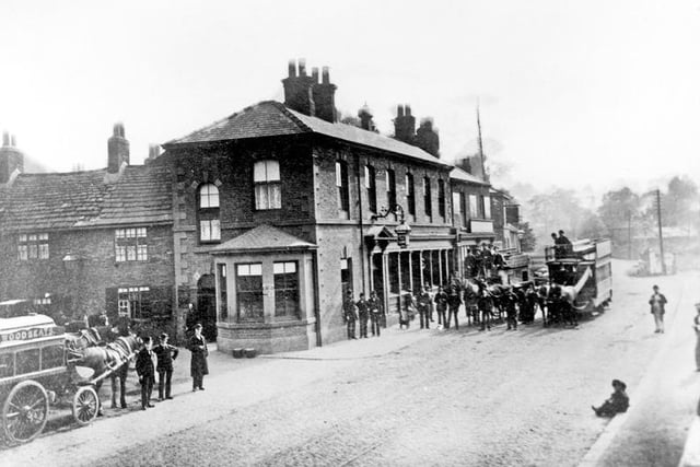The Red Lion, No 653, London Road, at the junction of Thirlwell Road. The terminus for the horse drawn bus and horse tram service to Heeley. The tram sheds were situated just around the corner on Albert Road