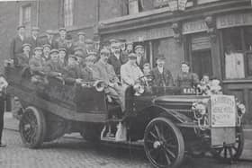 Day trippers on the charabanc at the George Hotel, Boston Street, before it set off on what was to become Sheffield's first motoring disaster