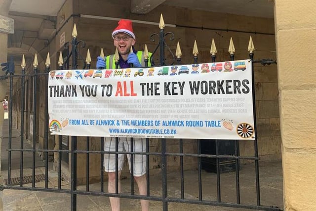 A banner by the Northumberland Hall thanks all the key workers who have helped during the coronavirus pandemic.