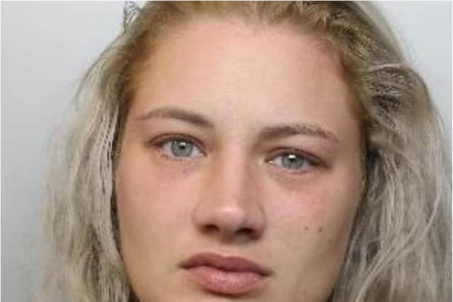 Pictured is Melody Wolf, aged 31, of Birchall Avenue, at Whiston, Rotherham, who has been sentenced at Sheffield Crown Court to 43 months of custody after she admitted an attempted robbery and possessing an offensive weapon during a raid at a Post Office shop on Far Lane, at East Dene, Rotherham.