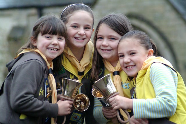 The 4th Sutton in Ashfield brownies in 2008, from left, Lexie Graham, Lucy Marriott, Lauren Gascoyne and Bradie Lee pictured before taking part in their hand bell challenge at St. Mary's Church
