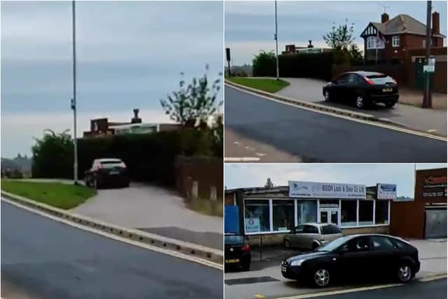 A dangerous driver was captured on camera mounting a pavement to avoid queuing at traffic lights