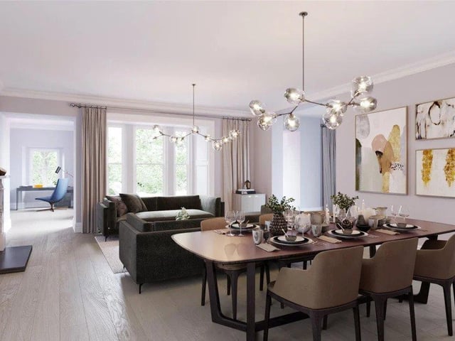Just in case it wasn't enough to have one dining area, this flat has another in case you want to spice up your evening by shifting to and from food locations. At the corner of the photo you can see a spacious study fit for anyone to knuckle down on some work (Photo: Rettie).