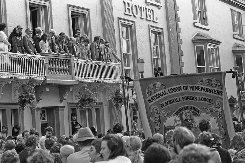 The Blackhall Lodge banner at the Durham Miners Gala in July 1982. Did you march with the Lodge in Durham?