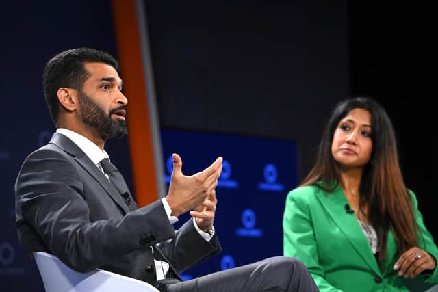 H.E. Hassan Al-Thawadi, Secretary General of the Supreme Committee for Delivery & Legacy, and broadcaster and journalist Reshmin Chowdhury speak on stage during The 2022 Concordia Annual Summit: Riccardo Savi/Getty Images for Concordia Summit