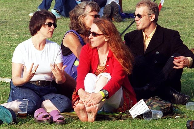 Pictured at the Music in the Sun event at Don Valley Bowl.  Seen are some of the crowd enjoying the warm evening sun and music, July 1999 - Picture Sheffield Newspapers
