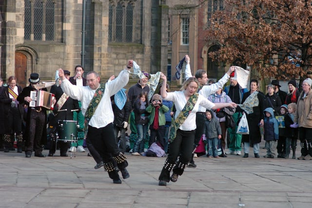 Members of the William Morris dance gave a New Years day display outside Sheffield Cathedral in 2010