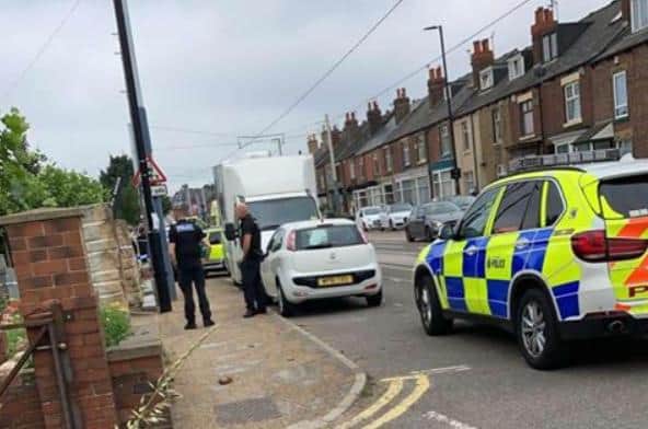 Police on City Road in Sheffield after officers fired a rubber bullet to help detain a man, aged 26, on suspicion of firearms offences (pic: Jay Wright)