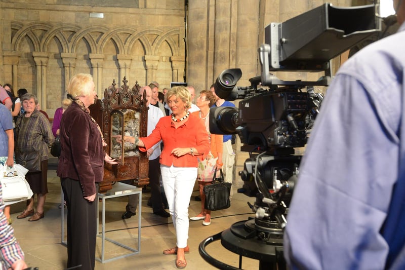 The BBC Antiques Road Show at Durham Cathedral in 2014. Expert Hilary Kay is pictured in the orange top.