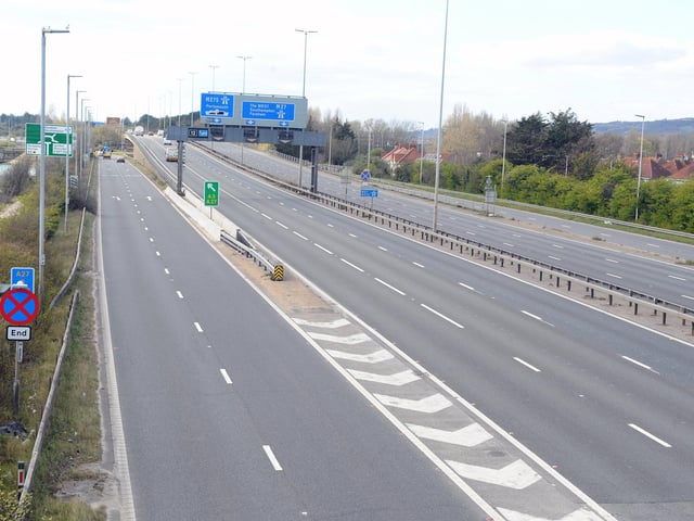 The M27 junction 12 for Portsmouth, looking very quiet during the lockdown in March.