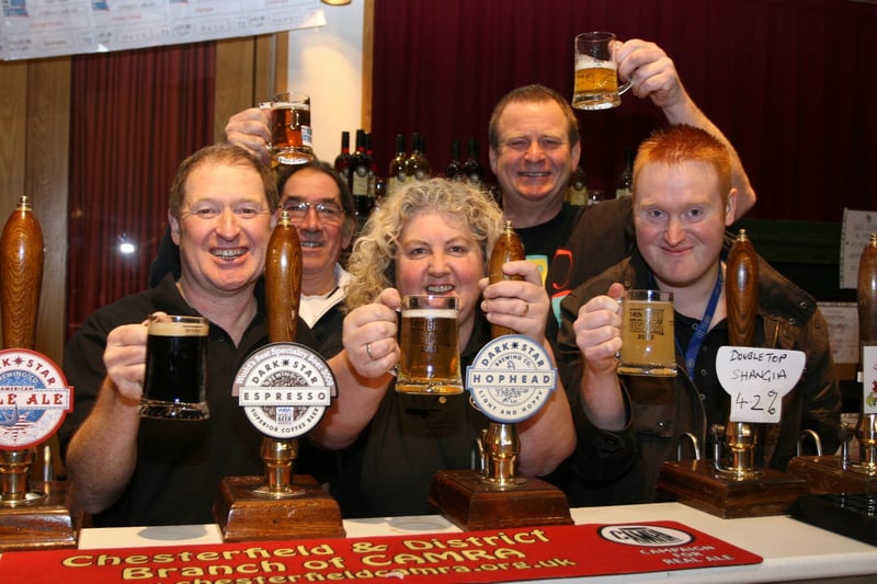From left, Geoff Carroll, Andy Andrews, Jane Lefley, John Rodd and Chris Gascoyne at CAMRA's 14th Chesterfield Beer Festival.