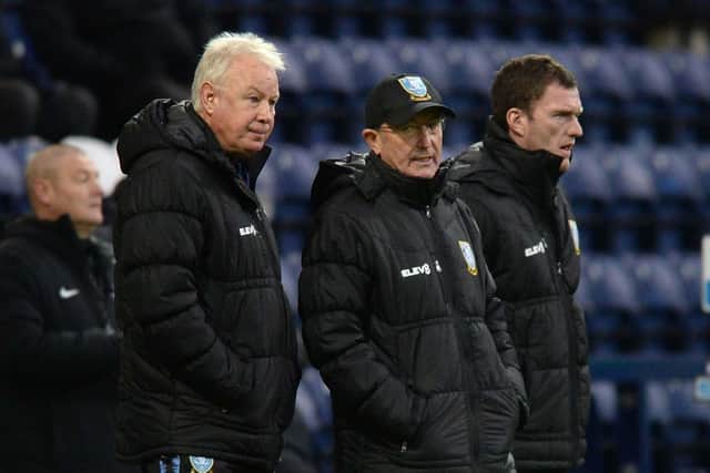 First Match in Charge of the Owls LtoR. Mike Trusson,Tony Pulis,Craig Gardner.  Pic Steve Ellis