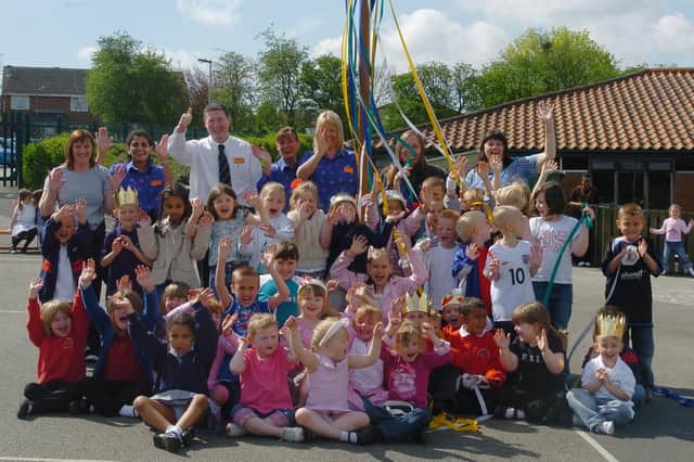 Children at Waterthorpe Infant School with their maypole in May 2006