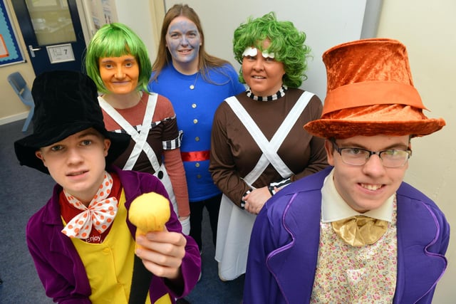 Thornhill Park School take part in World Book Day by dressing up as characters from Charlie and the Chocolate Factory.