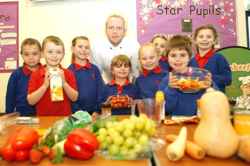 Pupils from Stranton Primary School launched a healthy eating project with the help of celebrity chef Mark Earnden in 2008. Does this bring back great memories?