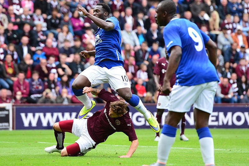 Romelu Lukaku nets his second goal of the game as he sees off the attentions of Sam Nicholson.
