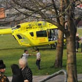 The Yorkshire Air Ambulance landed on Tinsley Green, Sheffield, after what residents say was a serious incident on Bawtry Road, Tinsley