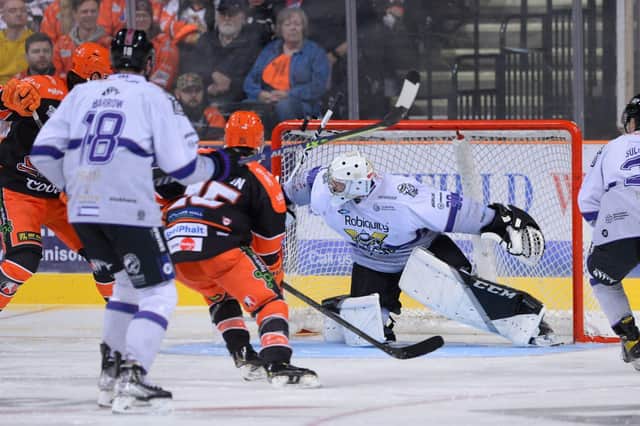 Hayden Lavigne in action against Sheffield: picture by Dean Woolley