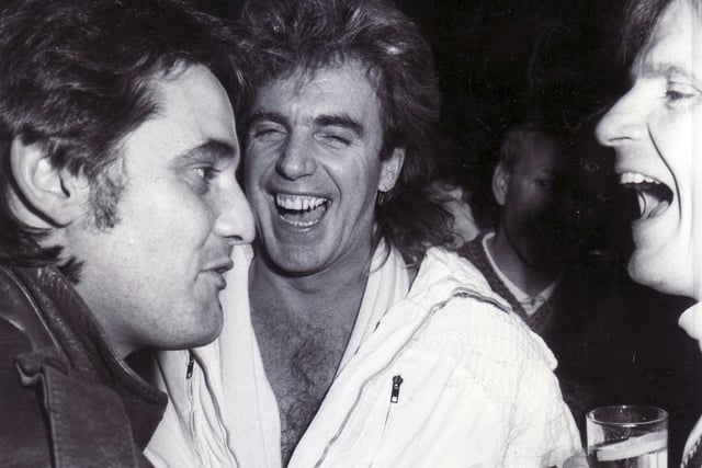 Peter Stringfellow with revellers at the Mojo reunion at the Leadmill, Sheffield, in 1984.