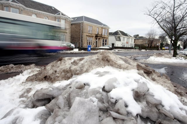 Snow piled up on the streets of Grangemouth.