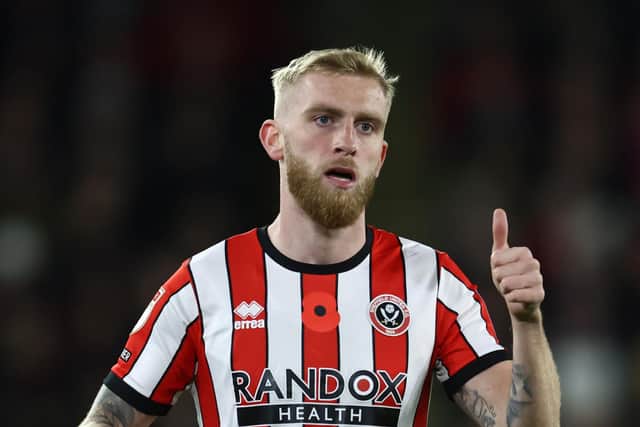 Thumbs up from Oliver McBurnie of Sheffield United: Darren Staples / Sportimage
