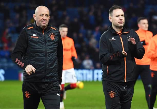 Rangers' assistant manager Gary McAllister (L) and coach Michael Beale. (Photo by Alan Harvey / SNS Group)