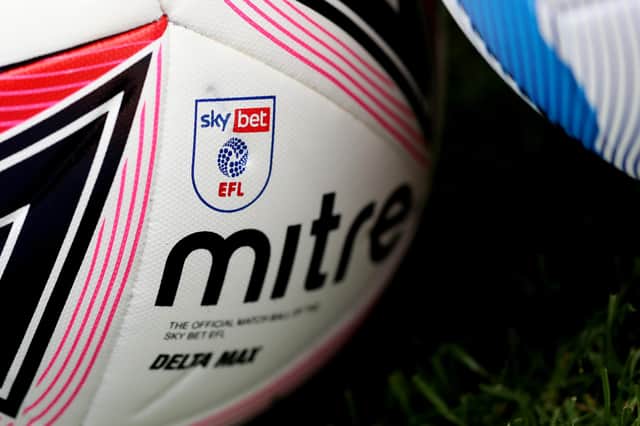 BARNSLEY, ENGLAND - OCTOBER 17: A general view of the Sky Bet EFL official Mitre match ball ahead of the Sky Bet Championship match between Barnsley and Bristol City at Oakwell Stadium on October 17, 2020 in Barnsley, England.