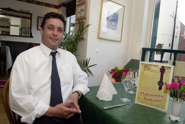 Otto Dehume at the Mediterranean Restaurant on Sharrow Vale Road, Sheffield, in May 2001