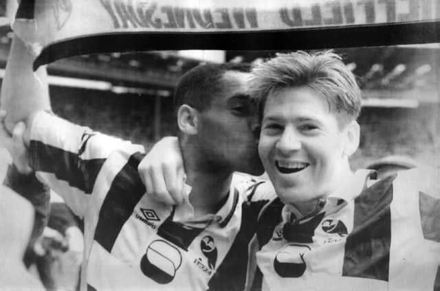 Sheffield Wednesday hero's Chris Waddle (right) and Mark Bright after winning the Sheffield United v Sheffield Wednesday FA Cup Semi-Final at Wembley - 3rd April 1993PA PIC
