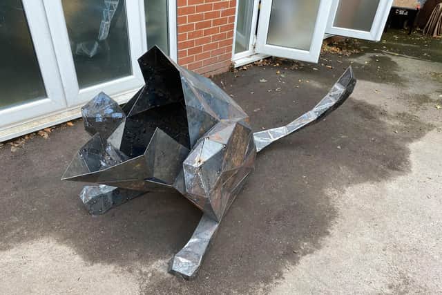 Mark's half-finished steel lion, which he plans to finish making.