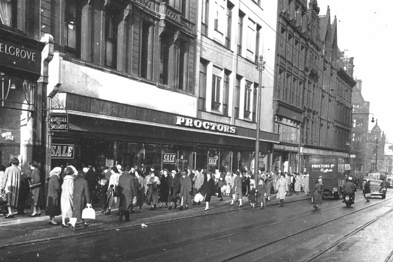 Fargate in 1958 showing Proctors and Marshall & Snelgrove - taken by J R Wrigley