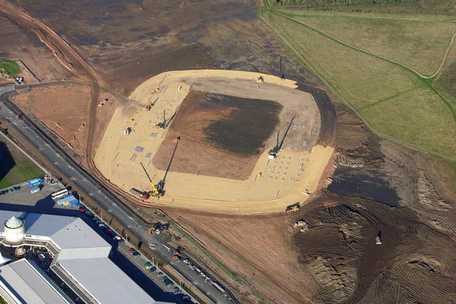 Aerial view of work in progress at the site of Doncaster's Lakeside Stadium  in 2005