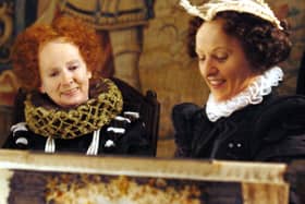 Pictured are the BBC filming a period reconstruction at Hardwick Hall as part of the Manor Lodge entry in the BBC 2 restoration programme. pictured is the Mary Queen of Scots with Bess of Hardwick actors in 2004
