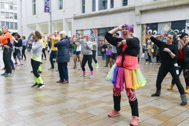 A flashmob took place on The Moor to raise money for Children in Need in 2019.