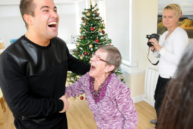 Singer Joe McElderry has never forgotten his home town of South Shields since finding fame. Here he is pictured having a laugh while visiting Cancer Connections, in South Shields, in 2013.